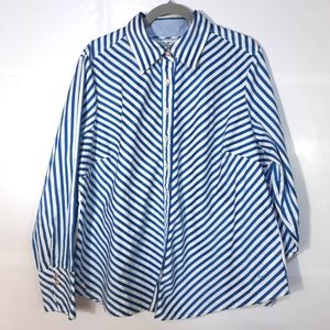 Tommy Hilfiger Woman Stripe Blue White Long Sleeve Shirt 100% Cotton Plus SZ 18